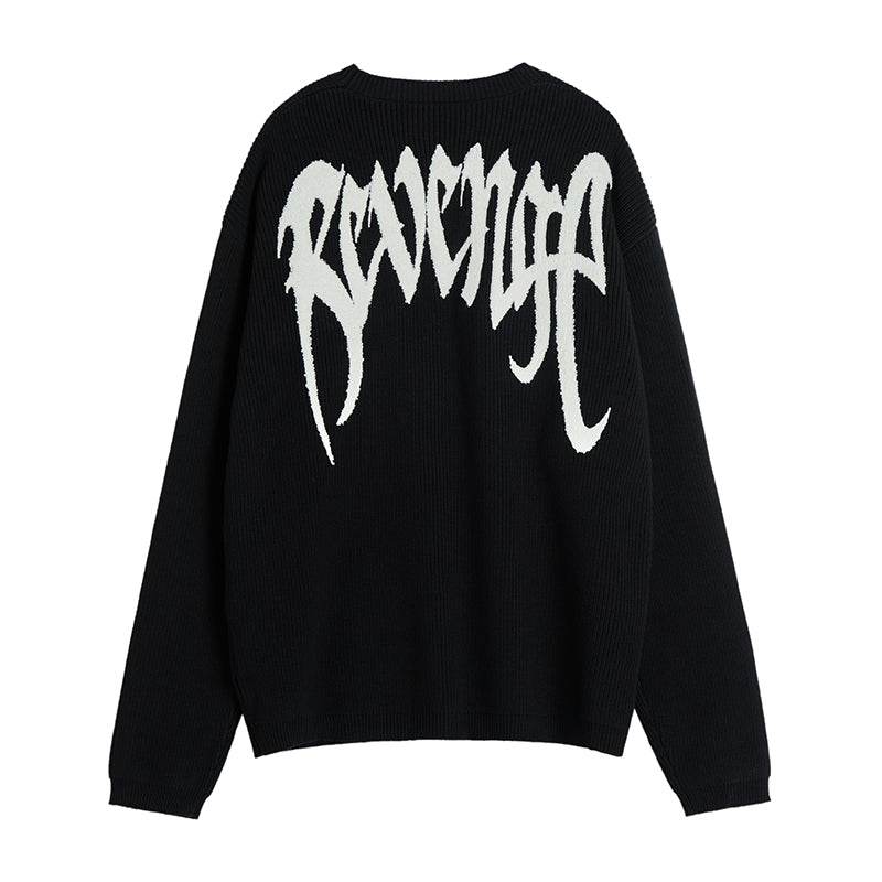 Revenge x gost совместные брендовые буквы logo трехмерная вышивка круглый вырез пуловер свободный случайный универсальный джемпер с длинными рукавами мужчины и женщины модели черный и белый - Boxette Shop